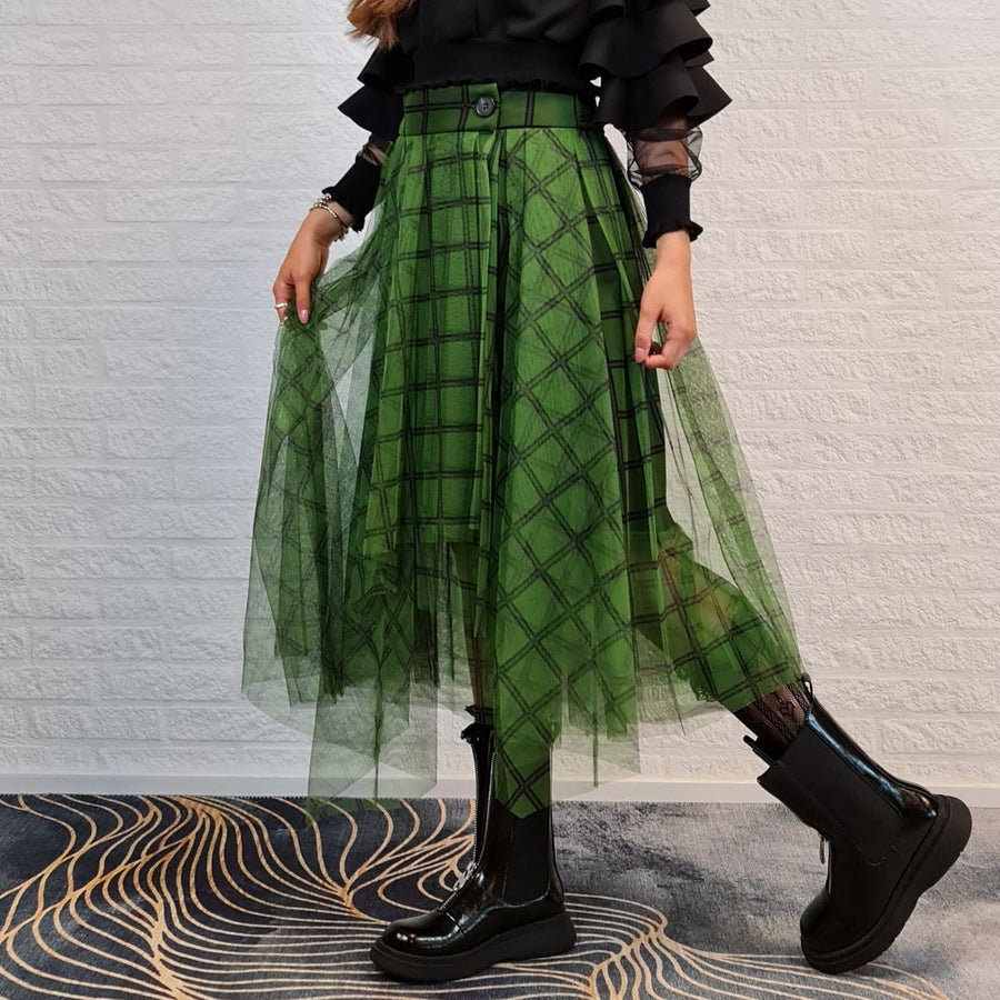 Simple Moderne Layered Tartan Skirt-SimpleModerne