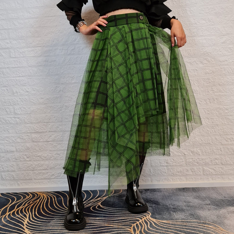 Simple Moderne Layered Tartan Skirt-SimpleModerne