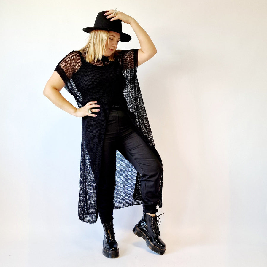 Simple Moderne Maxi Black Net Shirt With Deep Split-SimpleModerne