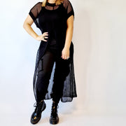 Simple Moderne Maxi Black Net Shirt With Deep Split-SimpleModerne