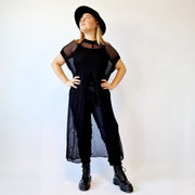 Simple Moderne Maxi Black Net Shirt With Deep Split-SimpleModerne