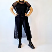 Simple Moderne Maxi Black Net Shirt With Deep Split-SimpleModerne