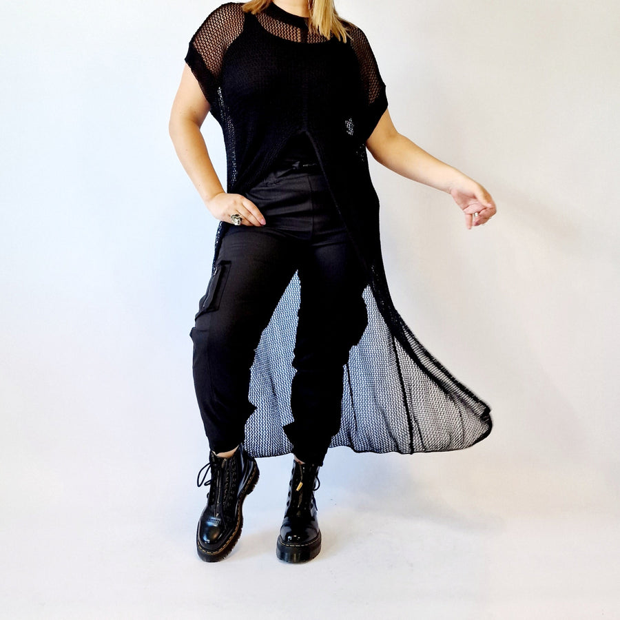 Simple Moderne Maxi Black Net Shirt With Deep Split-SimpleModerne