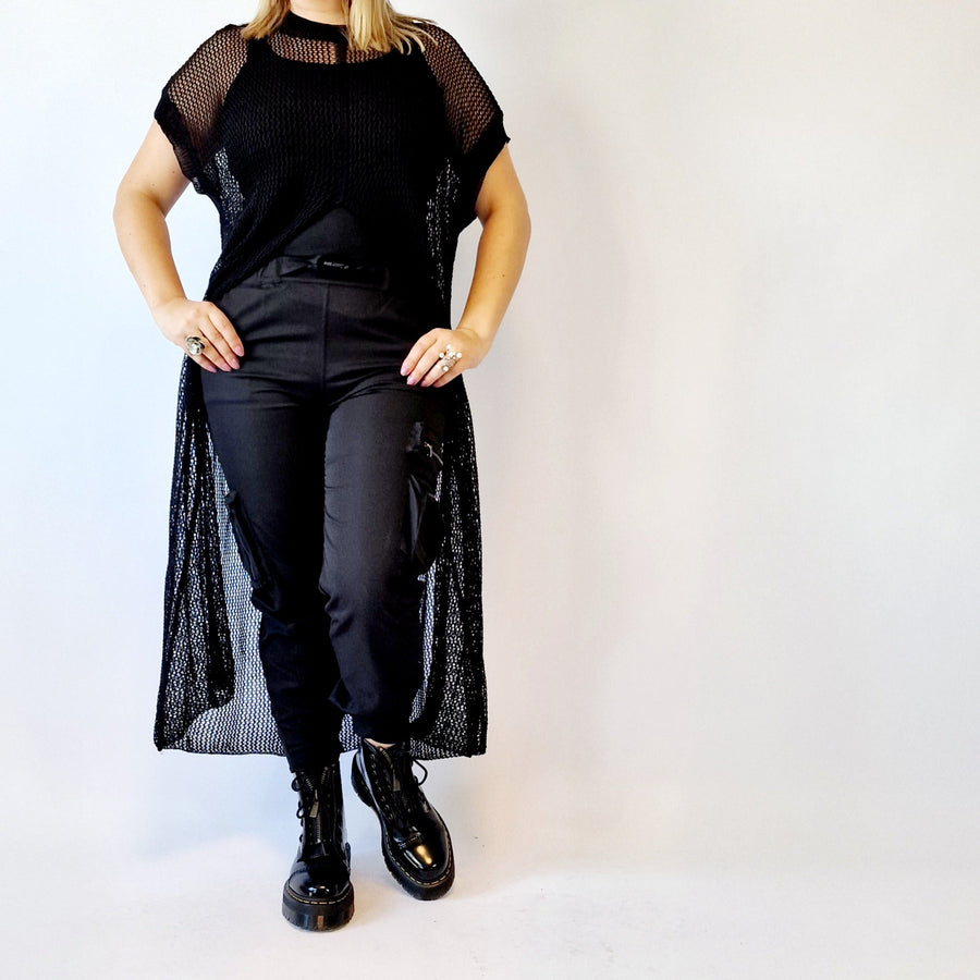 Simple Moderne Maxi Black Net Shirt With Deep Split-SimpleModerne