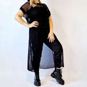 Simple Moderne Maxi Black Net Shirt With Deep Split-SimpleModerne