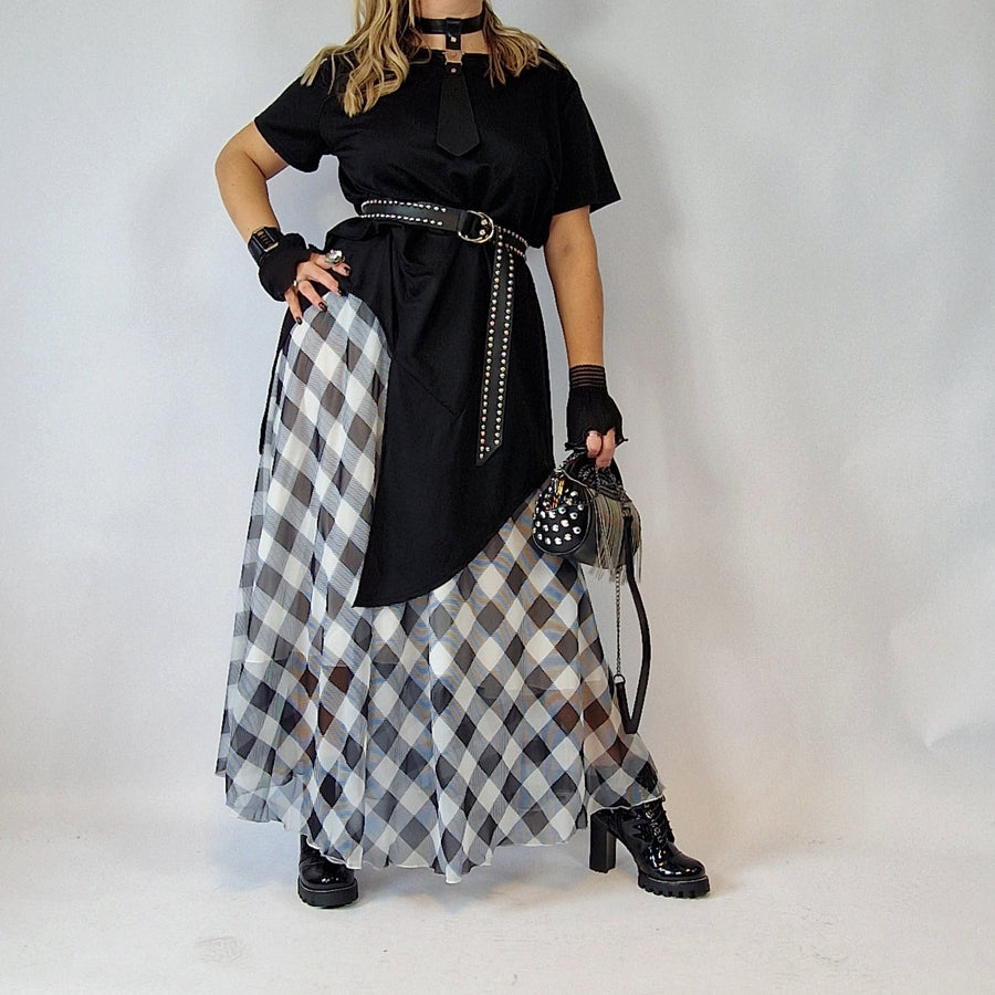 Simple Moderne Maxi Gray Plaid Skirt-SimpleModerne