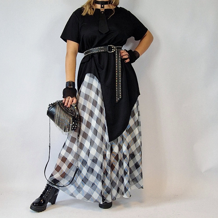 Simple Moderne Maxi Gray Plaid Skirt-SimpleModerne