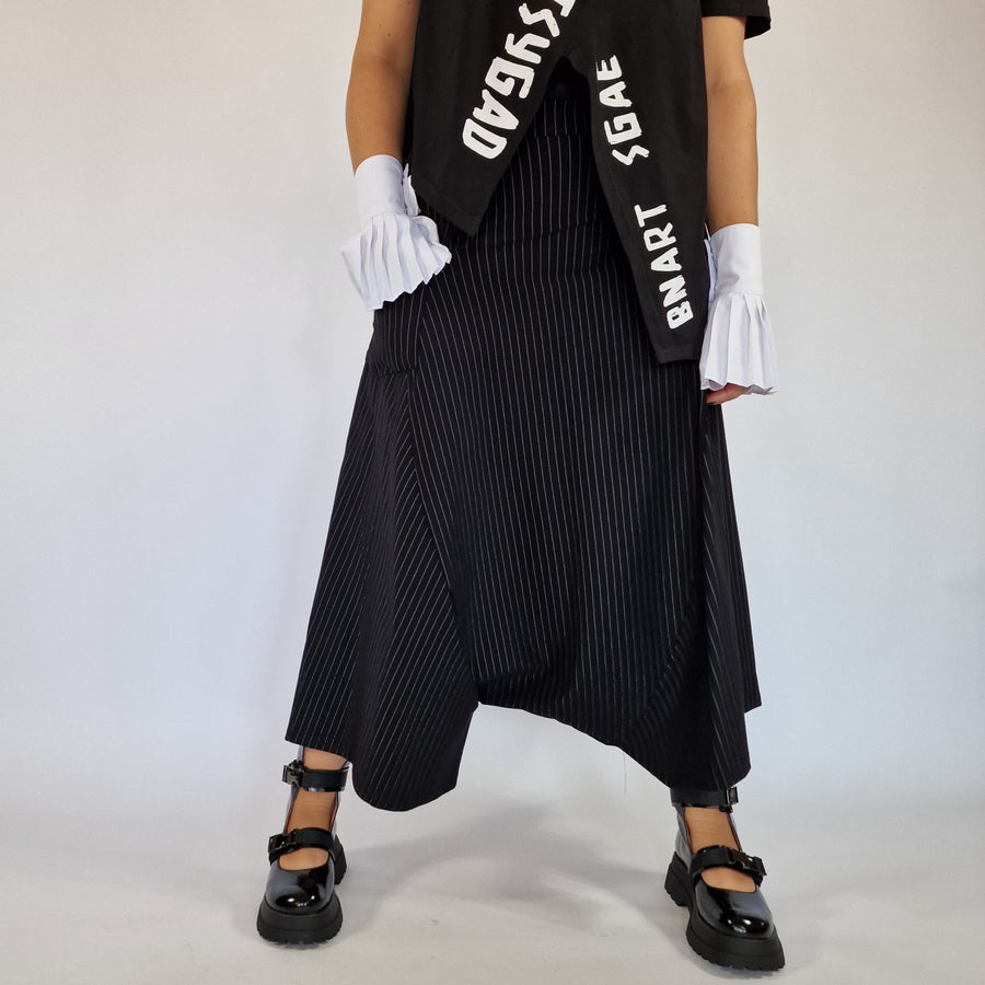 Simple Moderne Street Punk Striped Pattern Wide Legged Pants-SimpleModerne