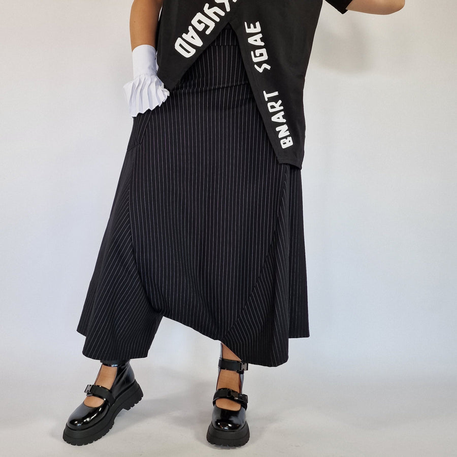 Simple Moderne Street Punk Striped Pattern Wide Legged Pants-SimpleModerne