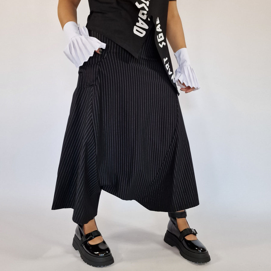 Simple Moderne Street Punk Striped Pattern Wide Legged Pants-SimpleModerne