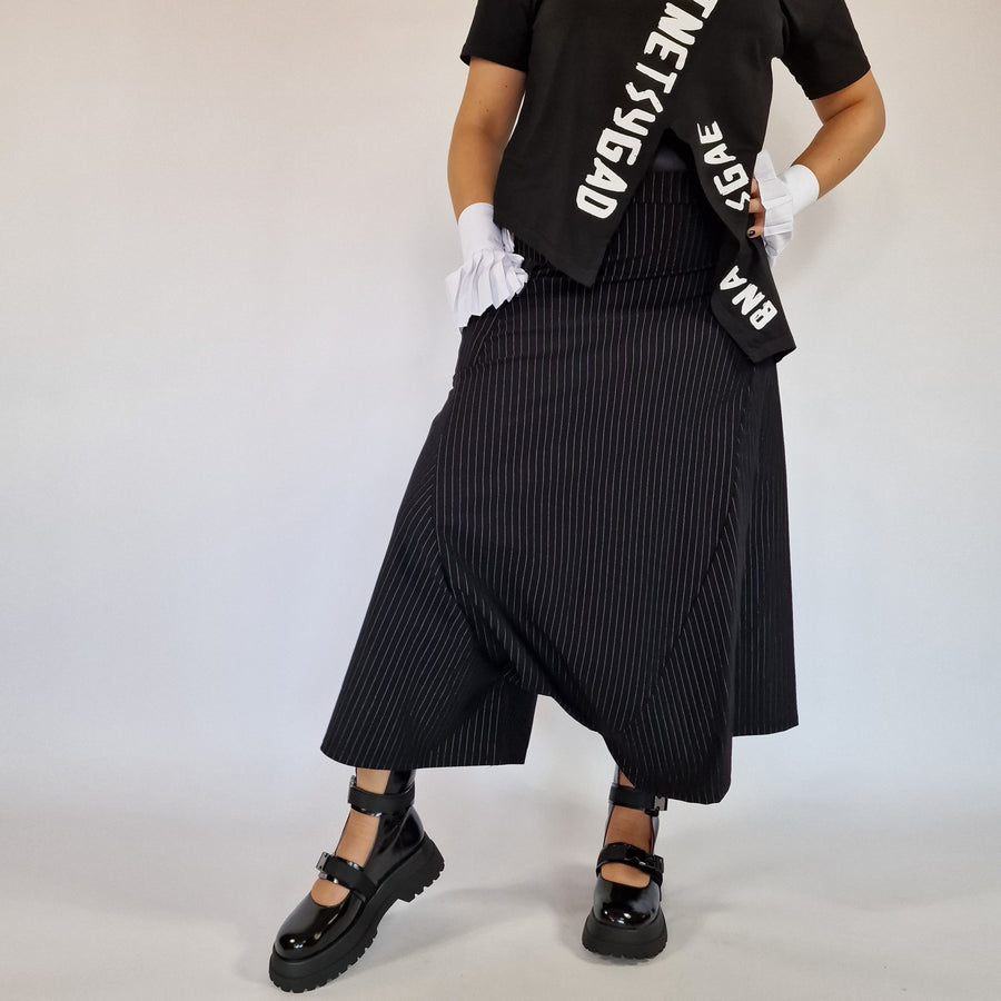 Simple Moderne Street Punk Striped Pattern Wide Legged Pants-SimpleModerne