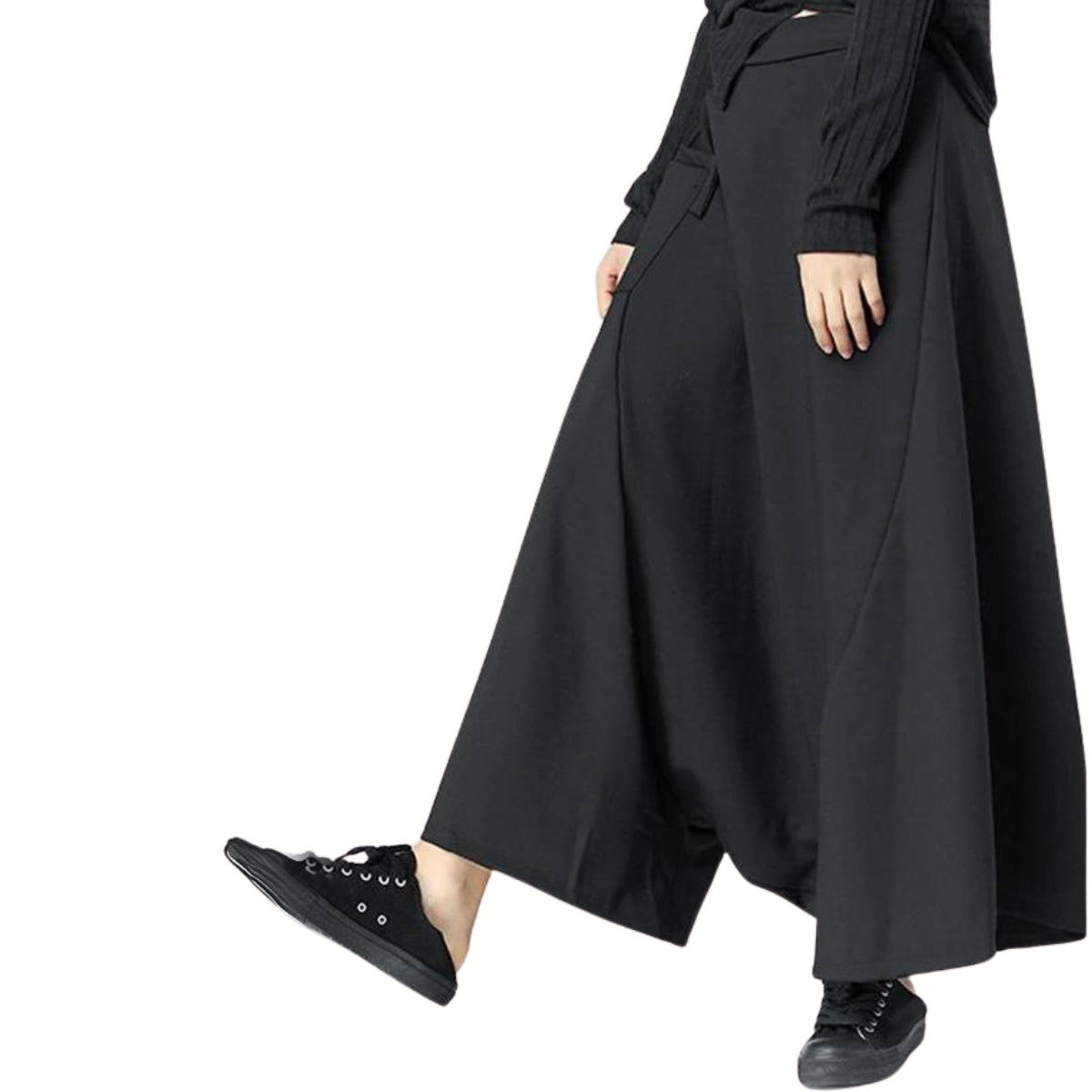 Casual Minimal Goth Wide-Legged Harem Trousers-SimpleModerne