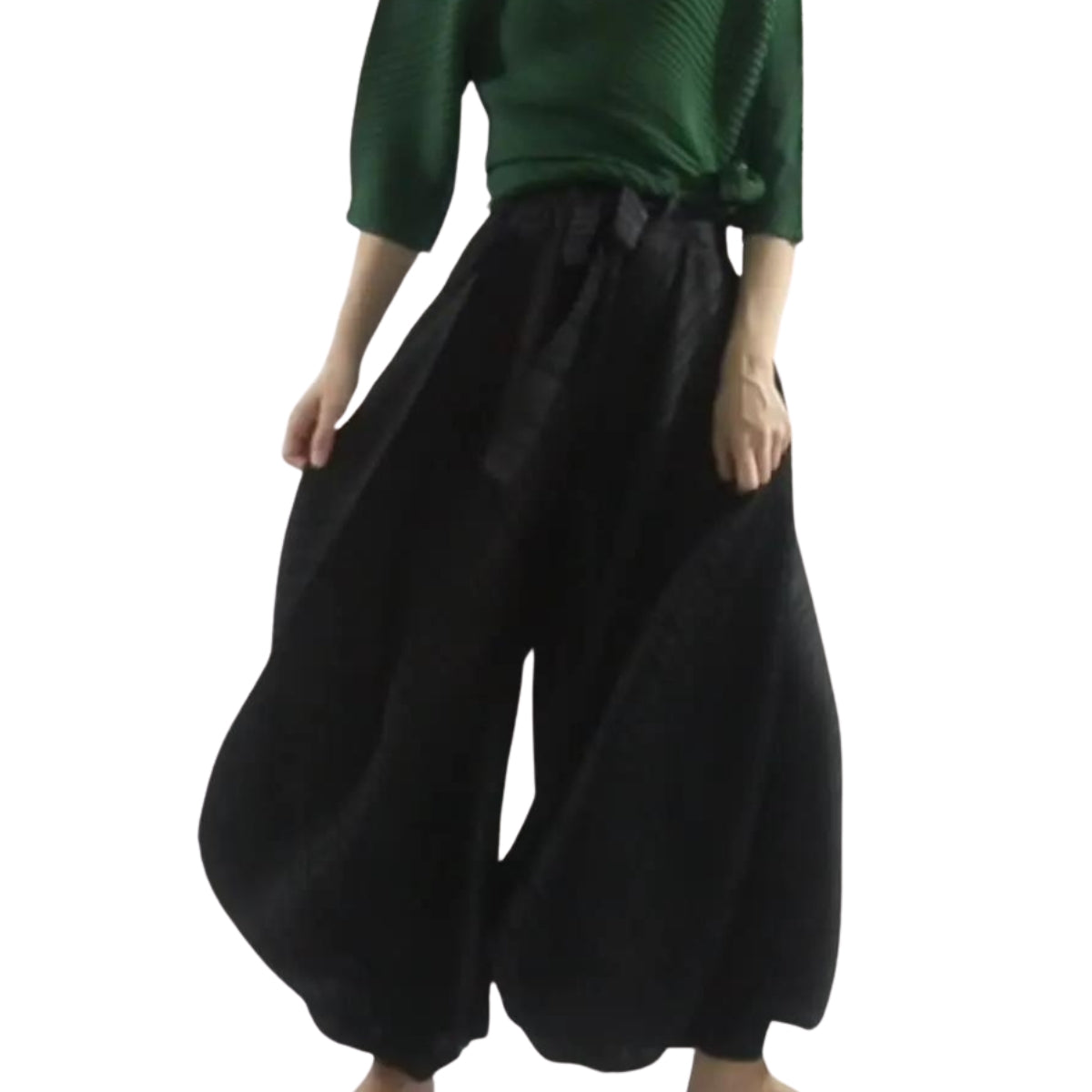 Pleated Design Black Wide Legged Trousers-SimpleModerne