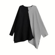 Color Block Oversized Knitted Pullover – Asymmetrical Black & Gray Design