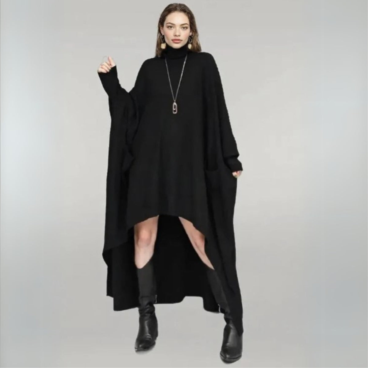 Urban Meets urban Oversized Fit Knitted Pullover Black Dress-SimpleModerne