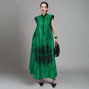 Green Tie-Dye Sleeveless Maxi Dress