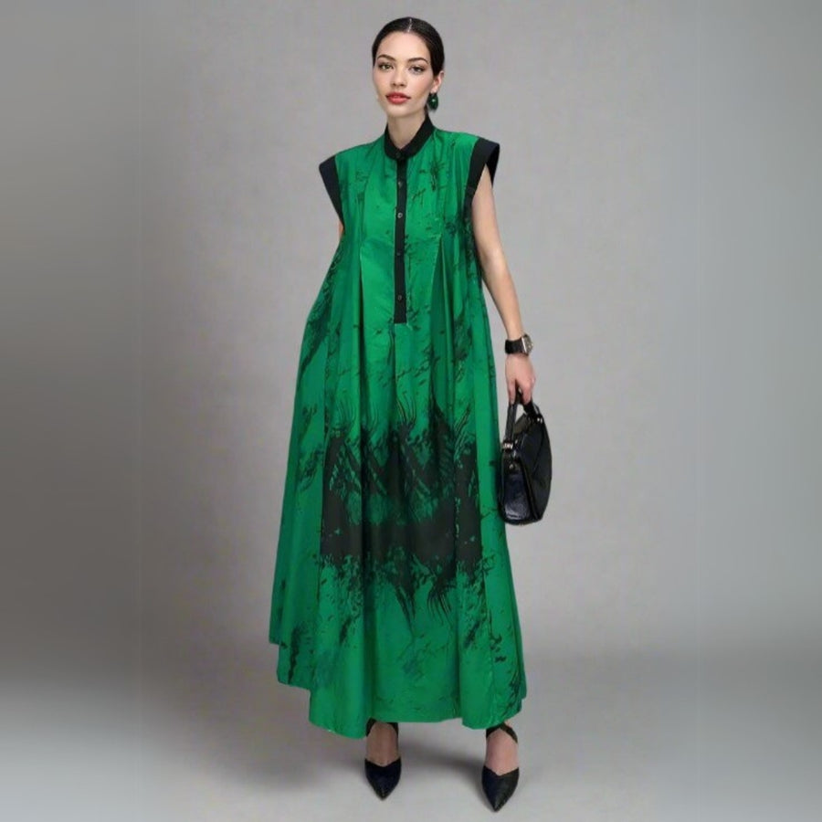 Green Tie-Dye Sleeveless Maxi Dress