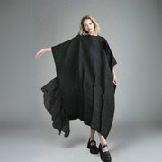 Urban Oversized Black Maxi Dress with Tulle Insert and 3D Textured Fabric-SimpleModerne