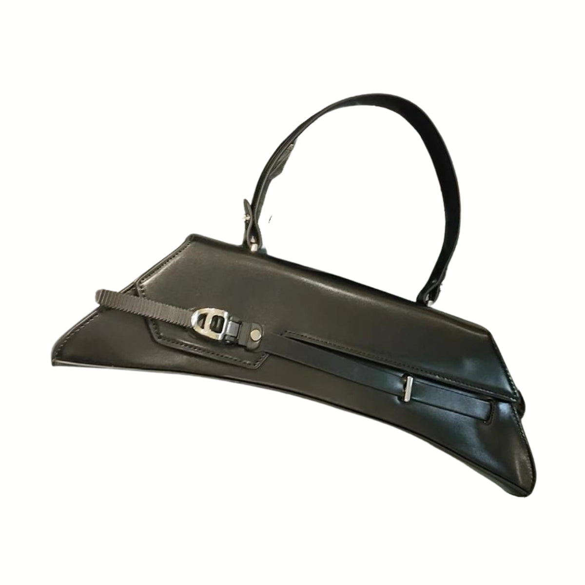 Chic Black Geometric Clutch Bag with Buckle Detailing-SimpleModerne