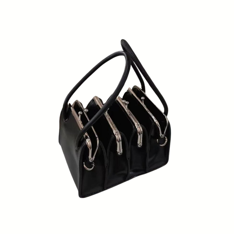 Chic Gothic Multi-Section Coin Bag – Unique Design with Dual Handles-SimpleModerne