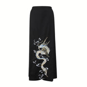 Trendy Trousers with Dragon Print and Stylish Overlay Design-SimpleModerne