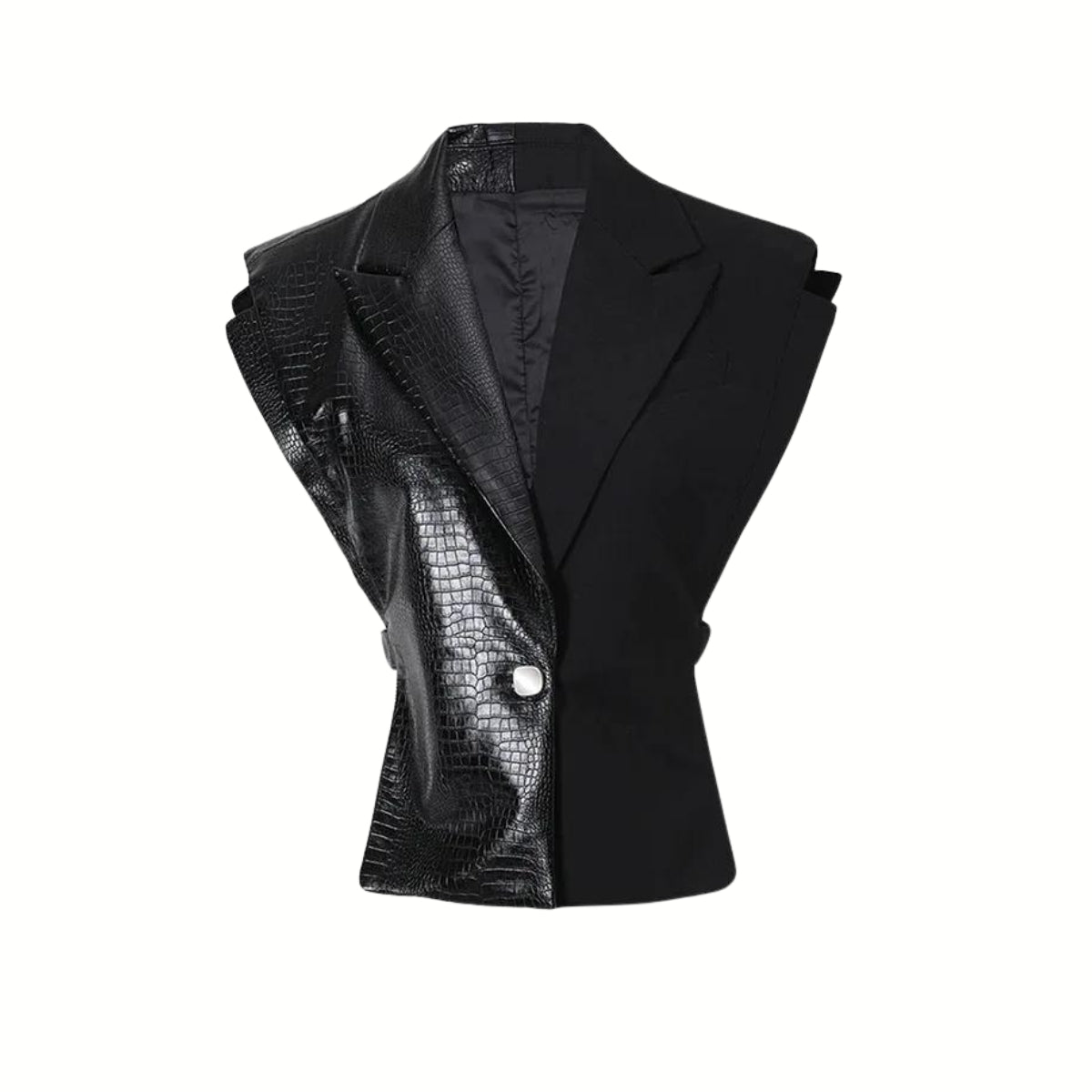 Stylish Asymmetrical Vest with Vegan Leather Accent-SimpleModerne