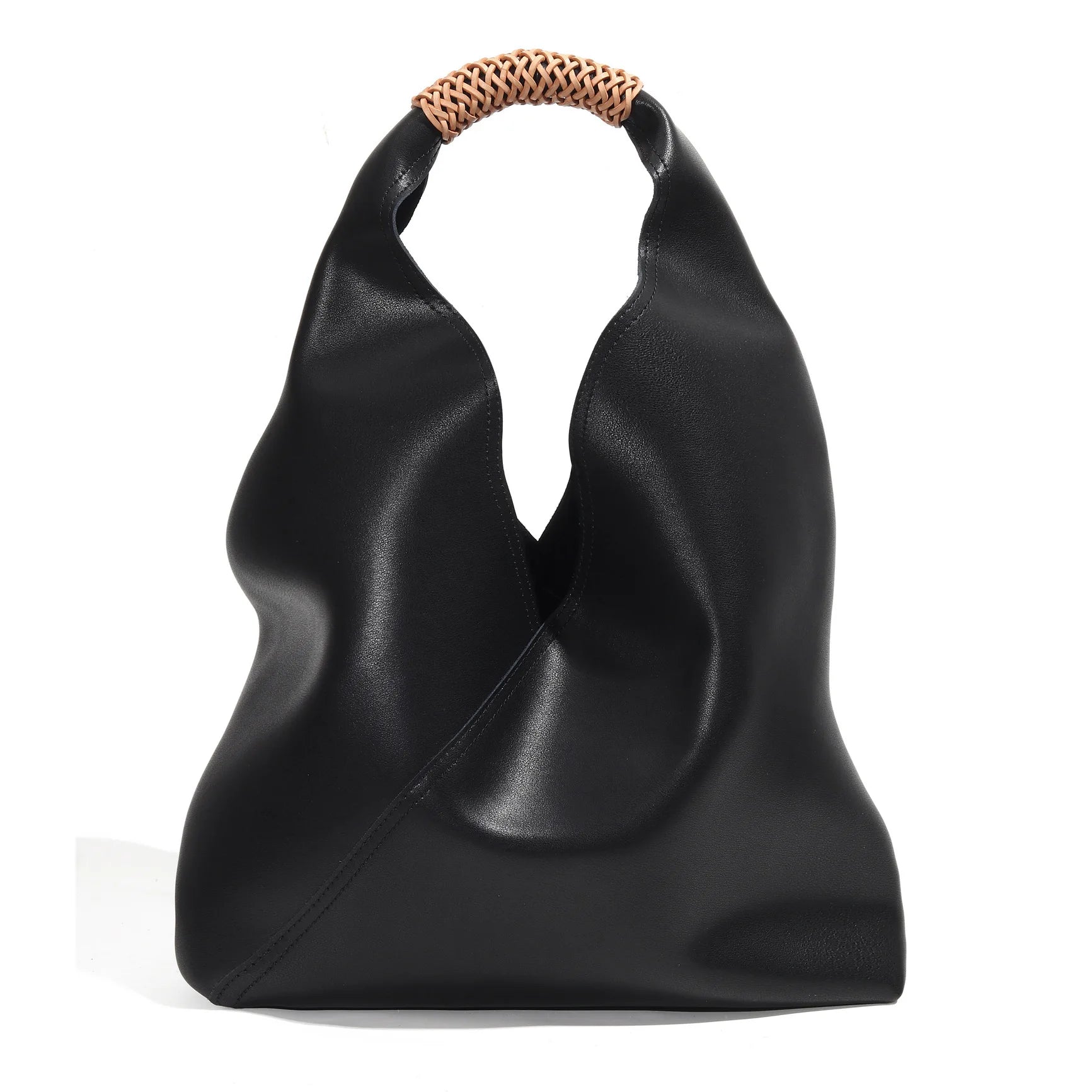 Soft Natural Leather Black Shopper-SimpleModerne