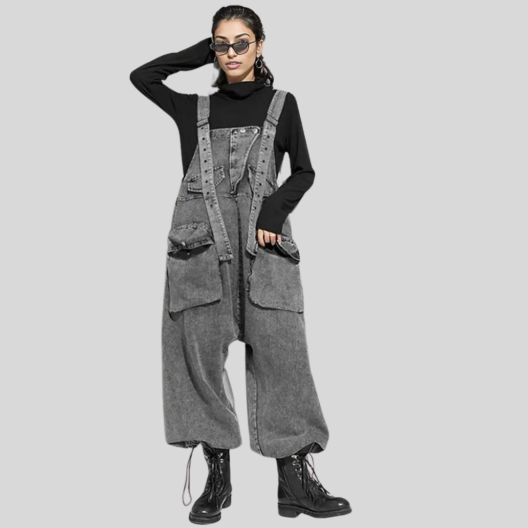 Street Punk Style Oversized Fit Vintage Denim Overalls-SimpleModerne