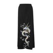 Trendy Trousers with Dragon Print and Stylish Overlay Design-SimpleModerne