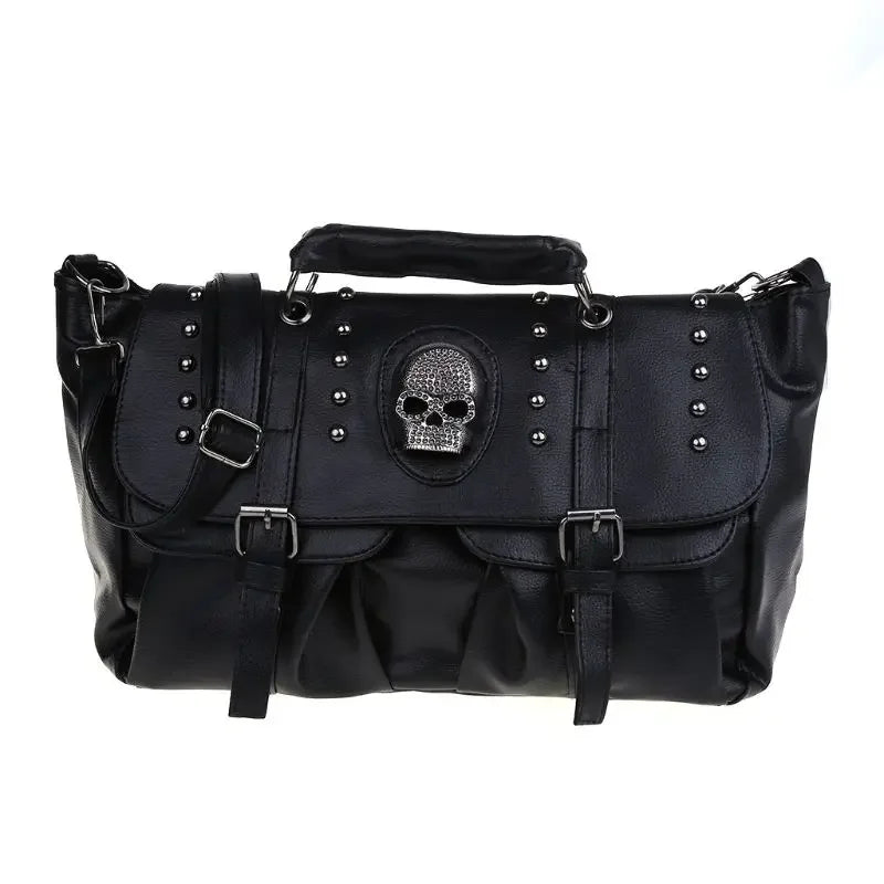 Vegan Leather Gothic Skull Bag with Studded Design-SimpleModerne