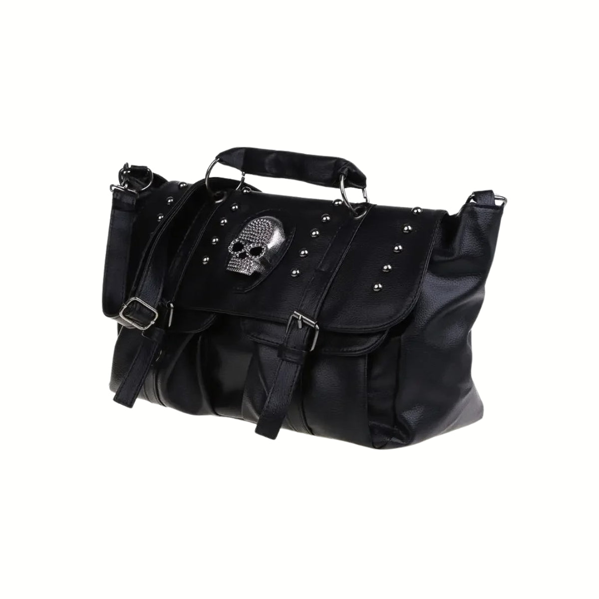 Vegan Leather Gothic Skull Bag with Studded Design-SimpleModerne