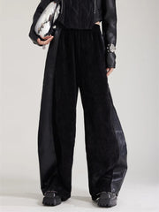 Vegan Leather Patchwork Relaxed Trousers - Coffee Brown & Black-SimpleModerne