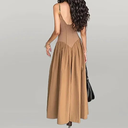 Vintage Fever Maxi Beige Dress-SimpleModerne