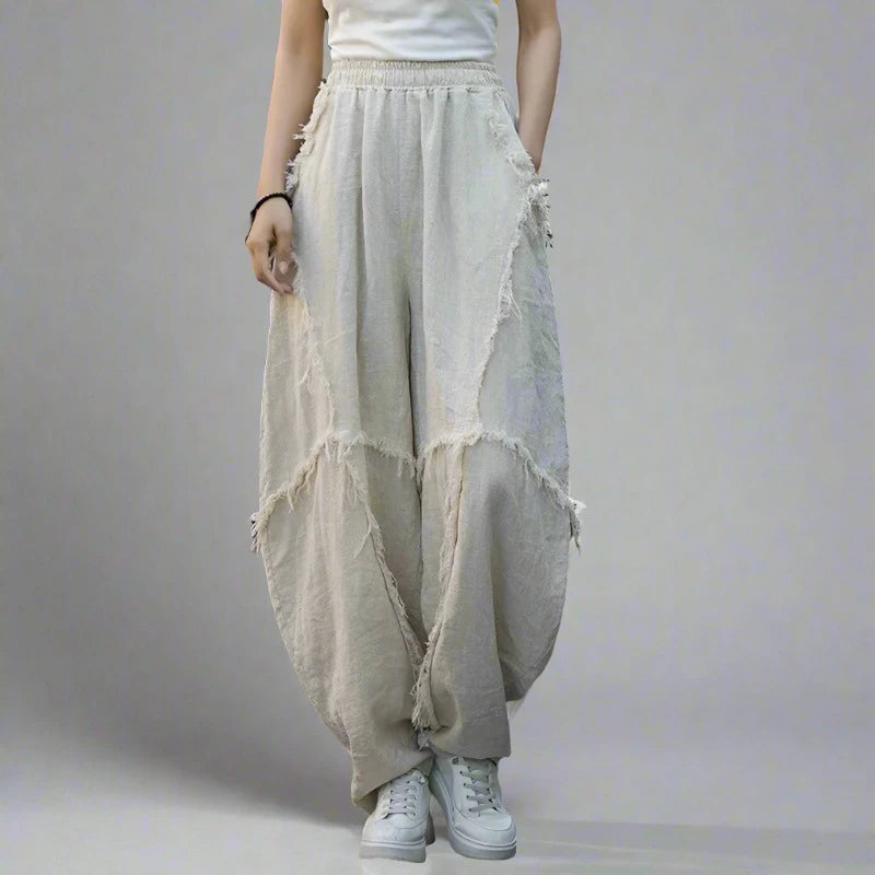 Vintage Linen Patchwork Harem Pants - Boho Chic Trousers-SimpleModerne