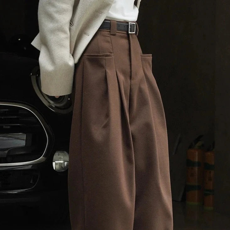 Wide Legged Coffee Trousers-SimpleModerne