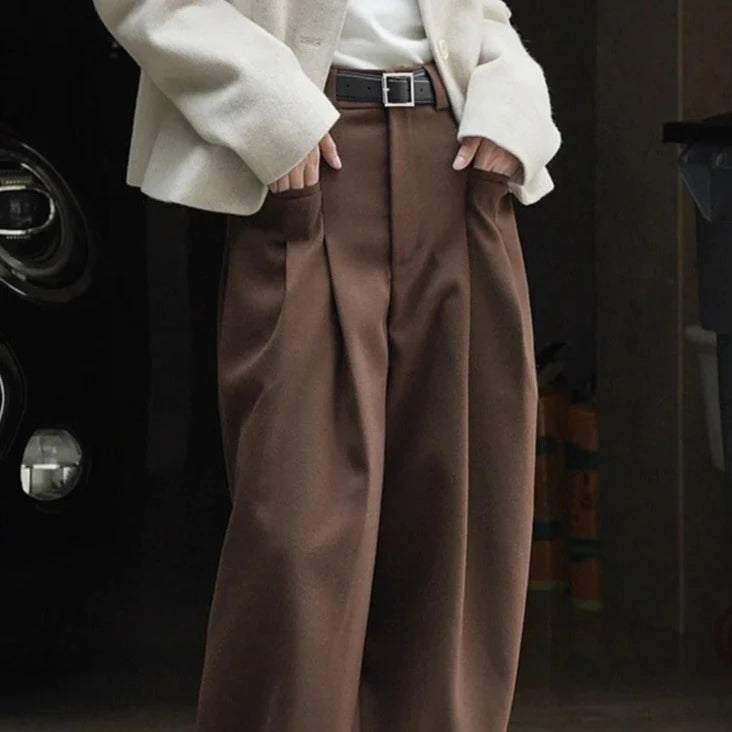 Wide Legged Coffee Trousers-SimpleModerne