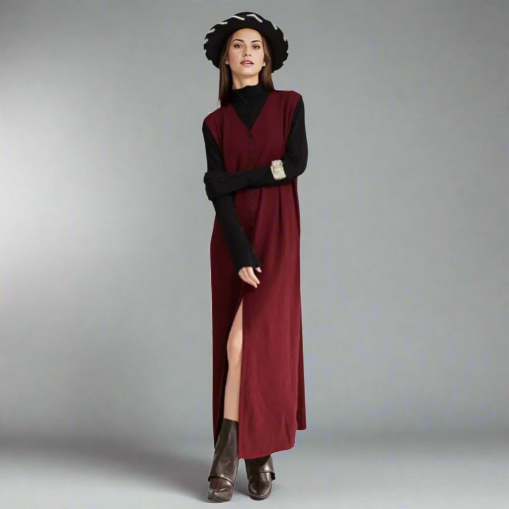 Wine Red Knitted Belted Longline Vest – Sophisticated Layering Essential-SimpleModerne