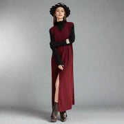 Wine Red Knitted Belted Longline Vest – Sophisticated Layering Essential-SimpleModerne