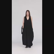 Maxi Potato Bag Dress with Deep V-Neckline - Black