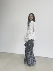 High-Waisted Plaid Trousers with Chic Drawstring Details