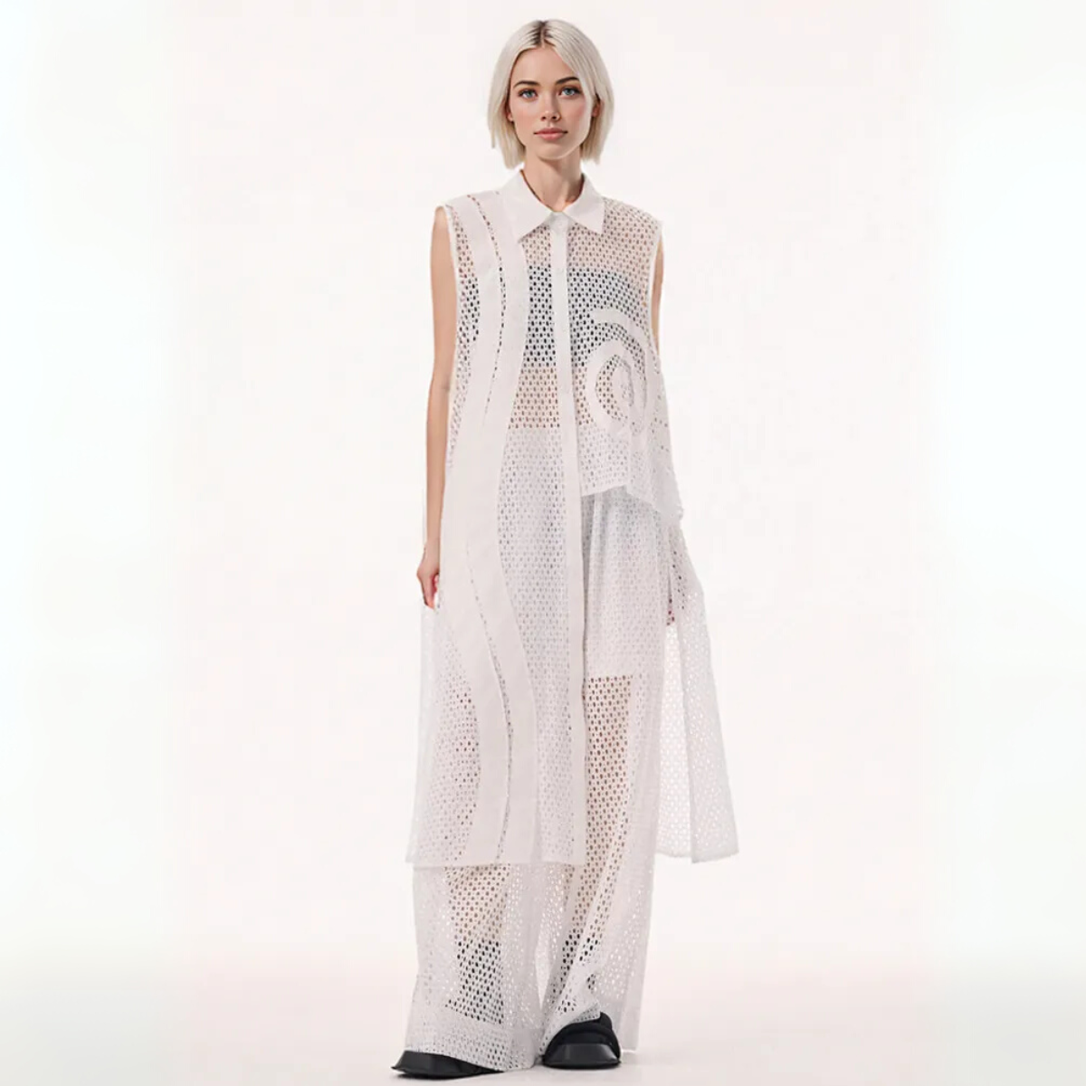 White Net Sleeveless Blouse - Sheer Layered Elegance