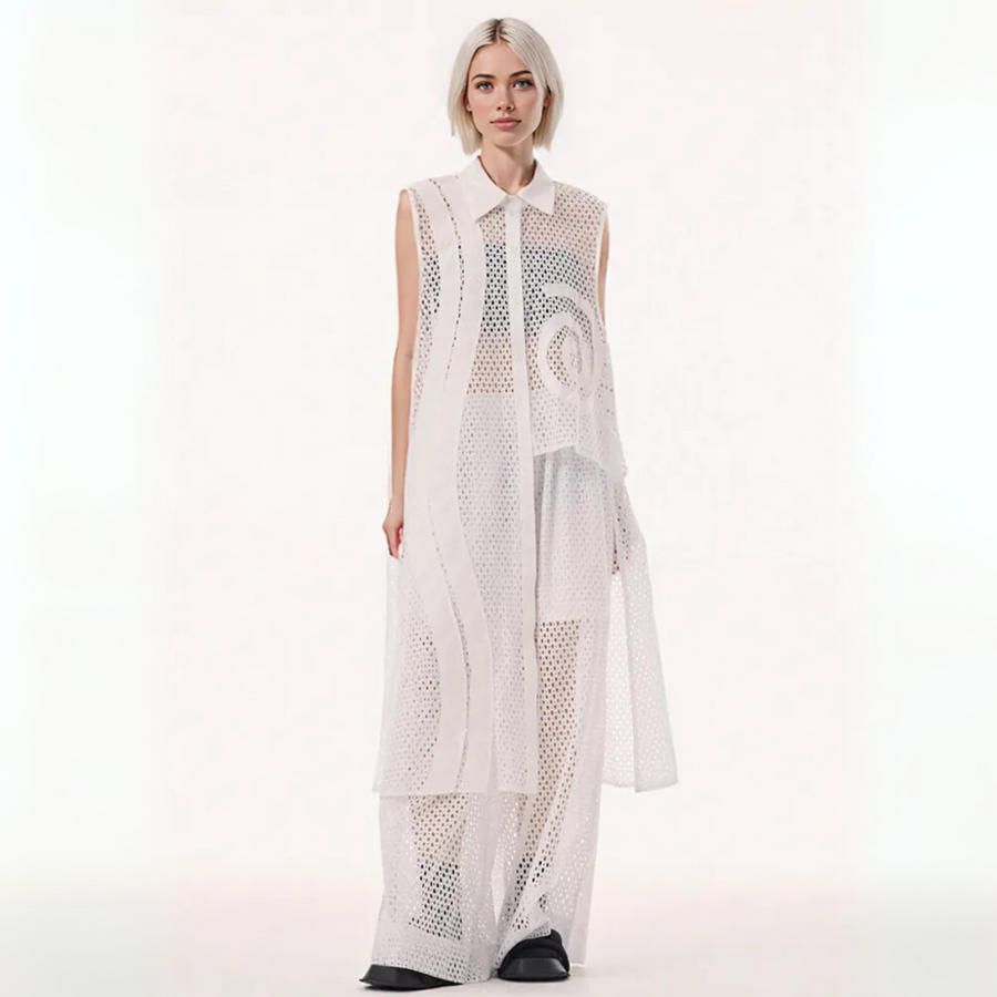 White Net Sleeveless Blouse - Sheer Layered Elegance