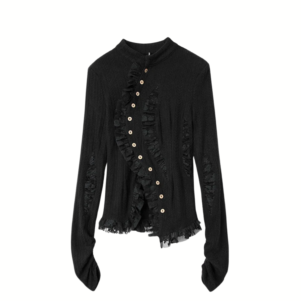 Gothic Irregular Lace-Inset Cardigan – Button Closure, Dark Romantic Style-SimpleModerne