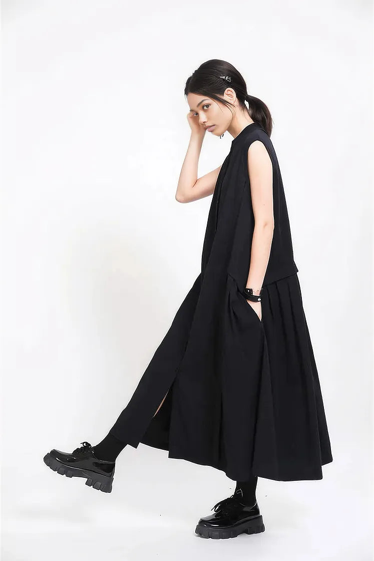 Cargo Style Sleeveless Black Dress-SimpleModerne