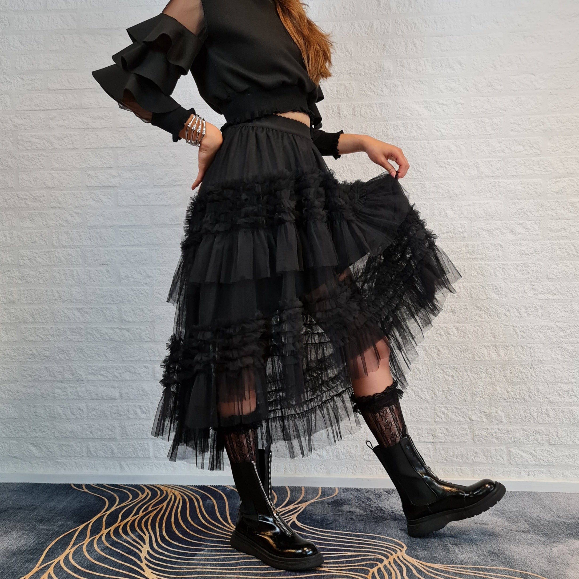 Casual Minimal Goth Raina Juoda Skirt – SimpleModerne