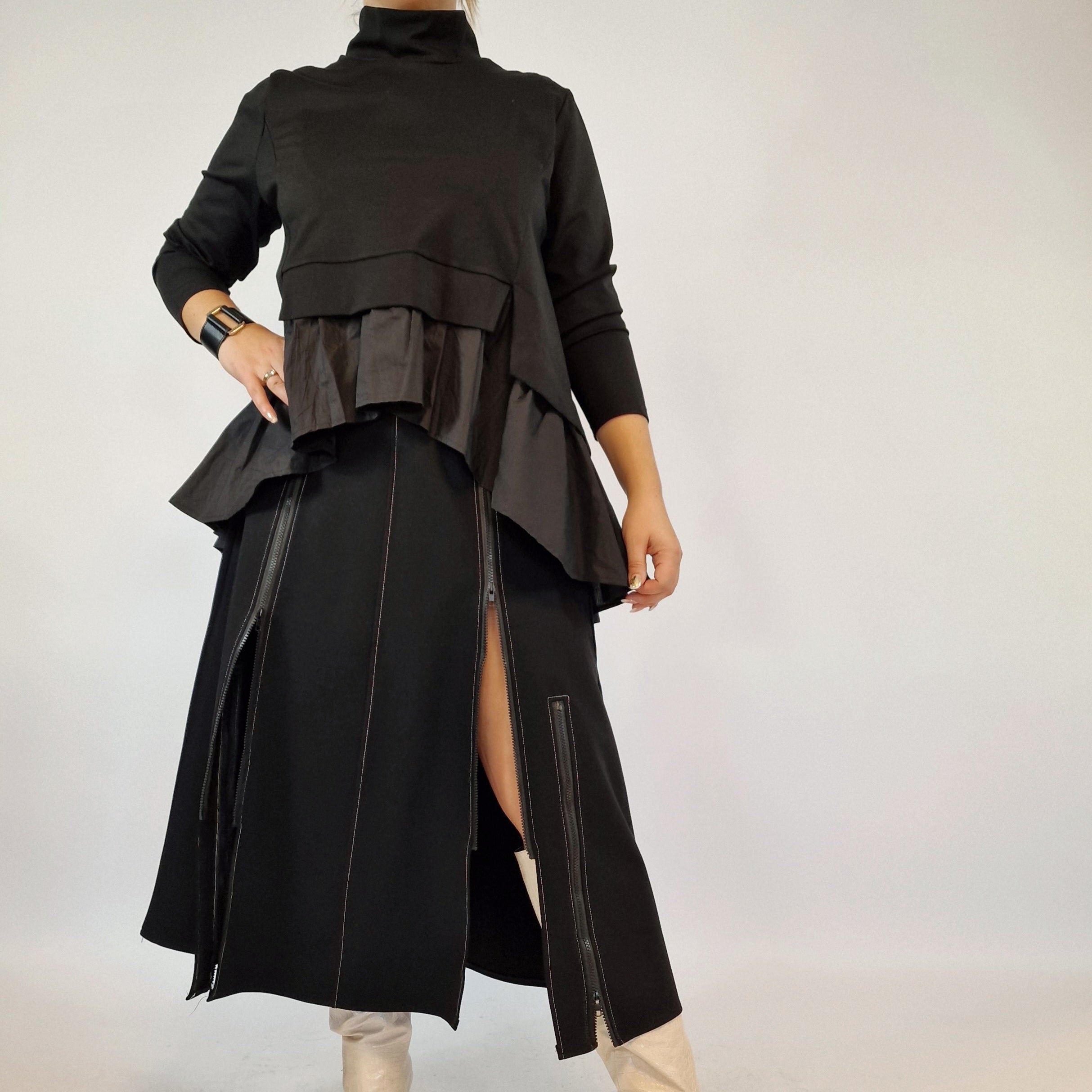 Long Maxi Dress Coat, Winter Pleated Ruffles Jacket for Women Ligia 
