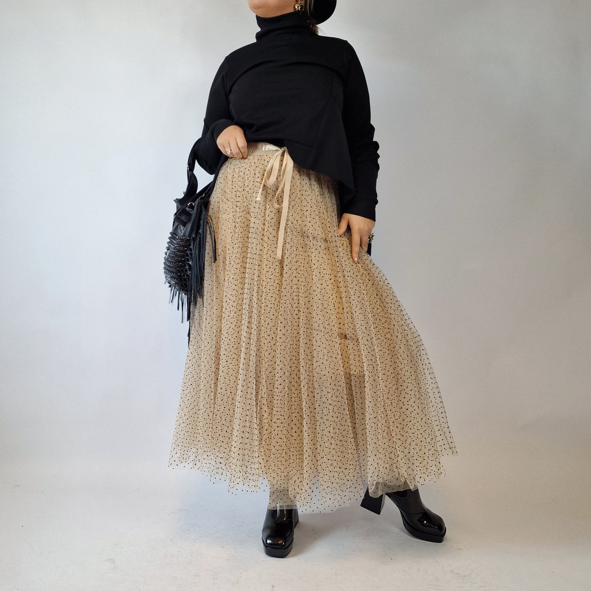 Beige Tulle Maxi Skirt – COL1972