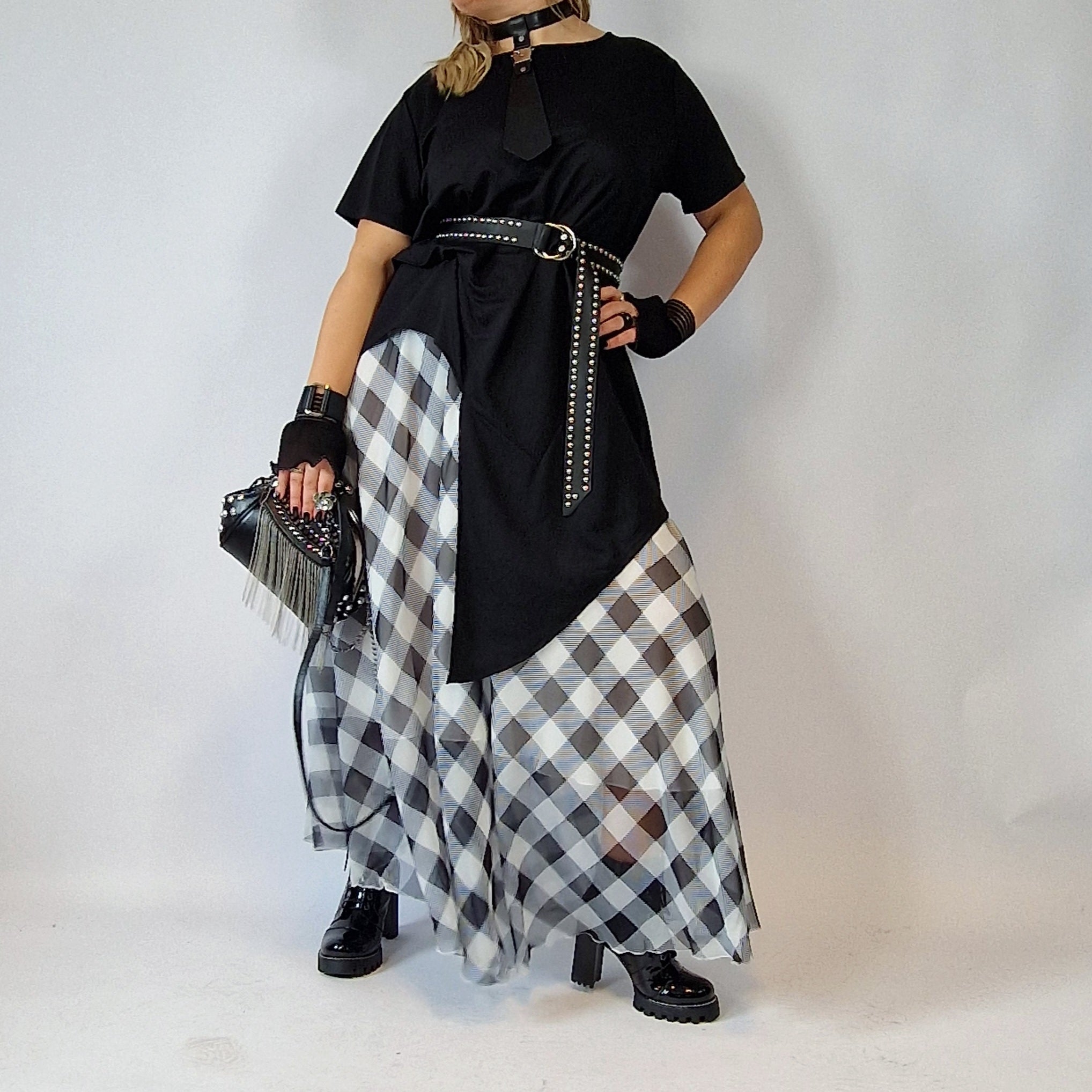 Simple Moderne Maxi Gray Plaid Skirt-SimpleModerne