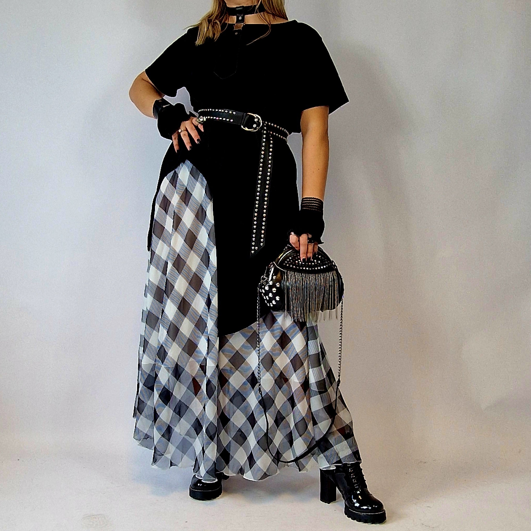 Simple Moderne Maxi Gray Plaid Skirt-SimpleModerne