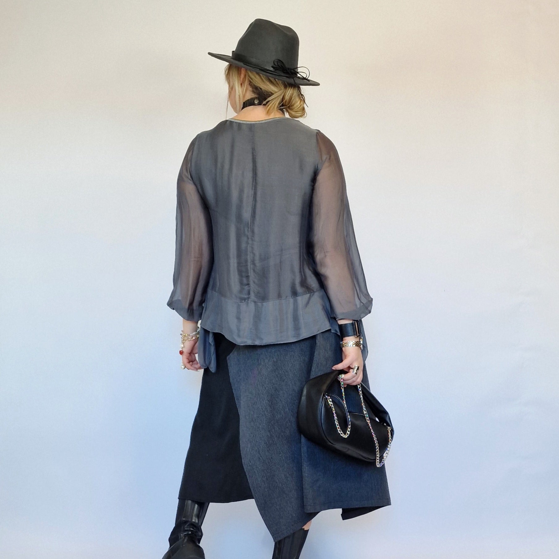 Elegant Gray Silk Blouse